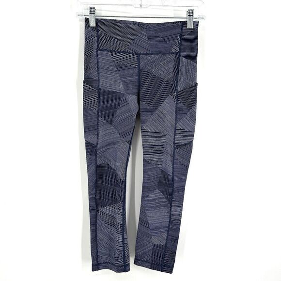 LULULEMON Speed Up Crop 21" Blue White Stripe Design Workout Leggings Size 4 - Picture 9 of 15